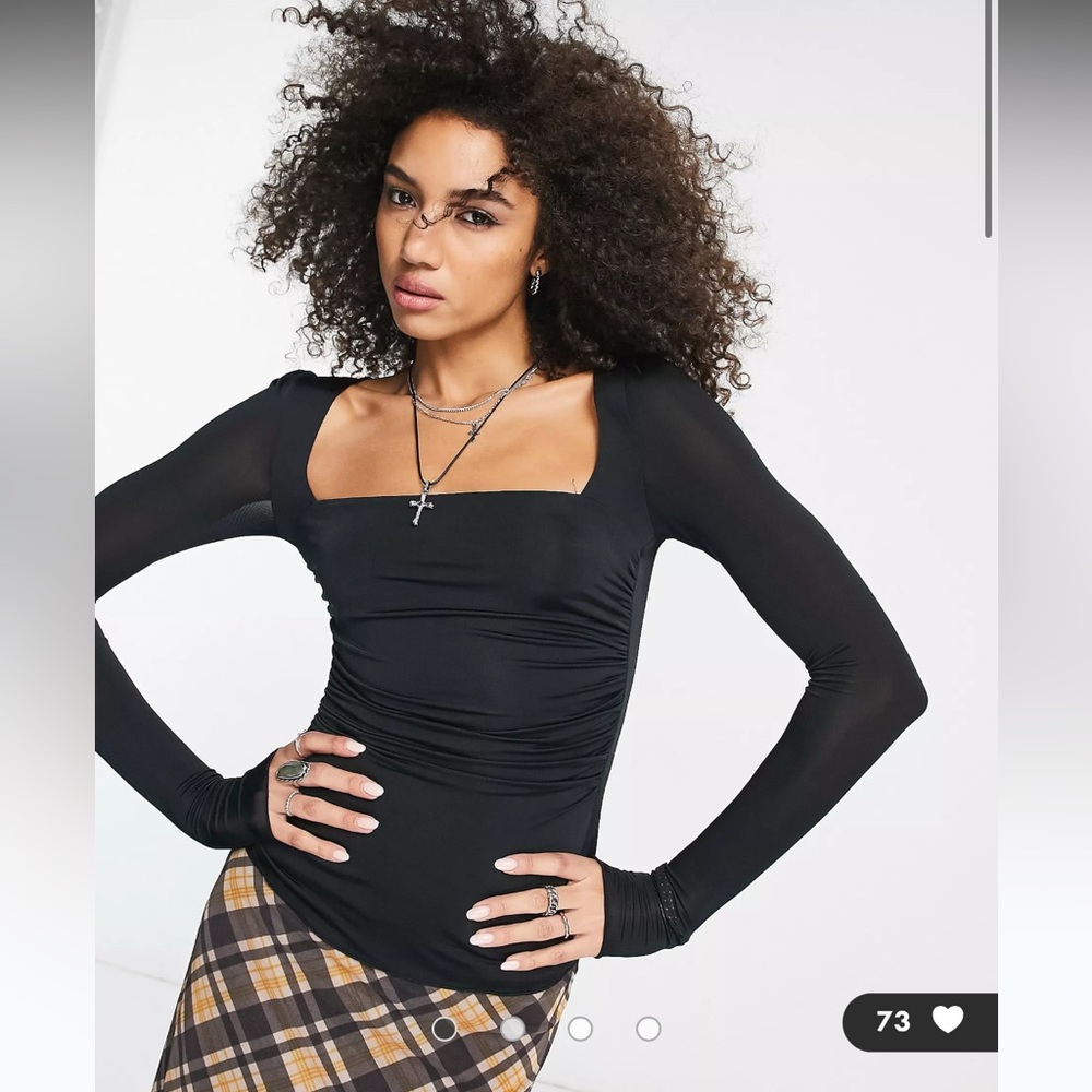 NWT Free People Wind Down square neck layering top in black -1